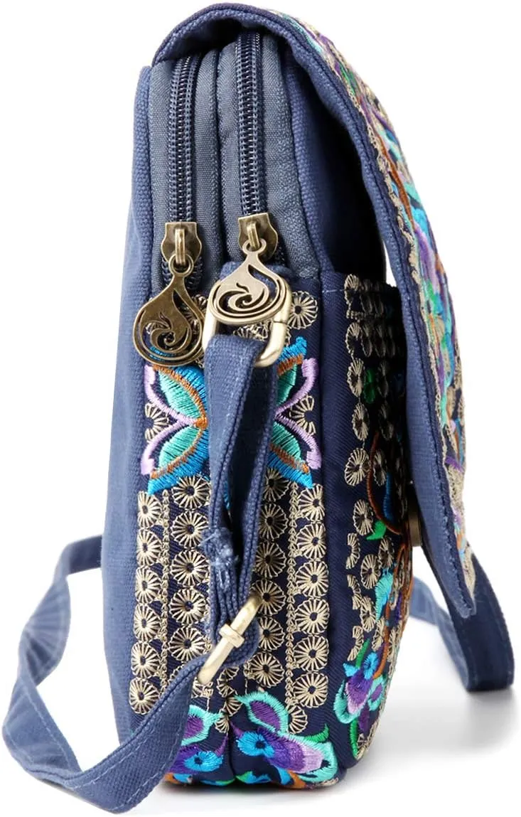 SILKAREA Embroidered Cute Mini Crossbody Bag for Women Small Handbags Wristlet Wallet Bag Cell-phone Pouch Coin Purse