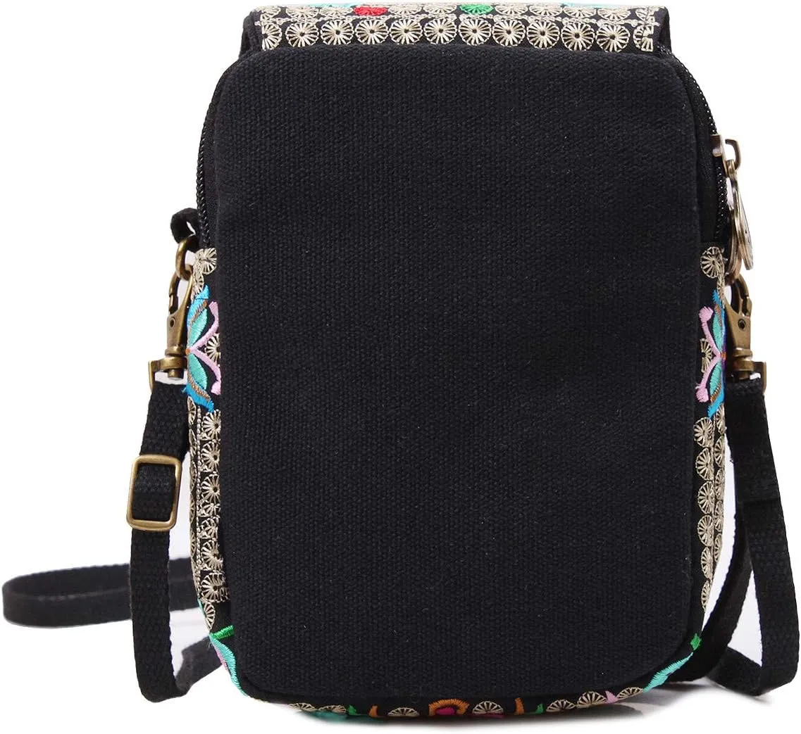 SILKAREA Embroidered Cute Mini Crossbody Bag for Women Small Handbags Wristlet Wallet Bag Cell-phone Pouch Coin Purse