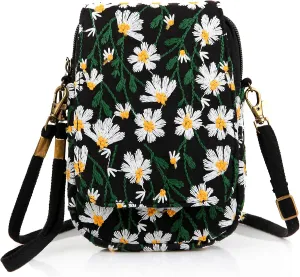 SILKAREA Embroidered Cute Mini Crossbody Bag for Women Small Handbags Wristlet Wallet Bag Cell-phone Pouch Coin Purse