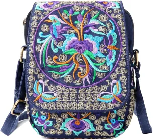 SILKAREA Embroidered Cute Mini Crossbody Bag for Women Small Handbags Wristlet Wallet Bag Cell-phone Pouch Coin Purse