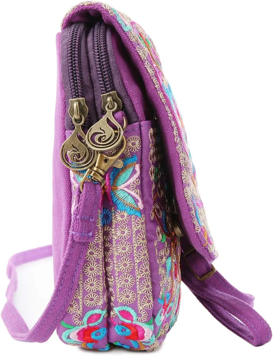 SILKAREA Embroidered Cute Mini Crossbody Bag for Women Small Handbags Wristlet Wallet Bag Cell-phone Pouch Coin Purse