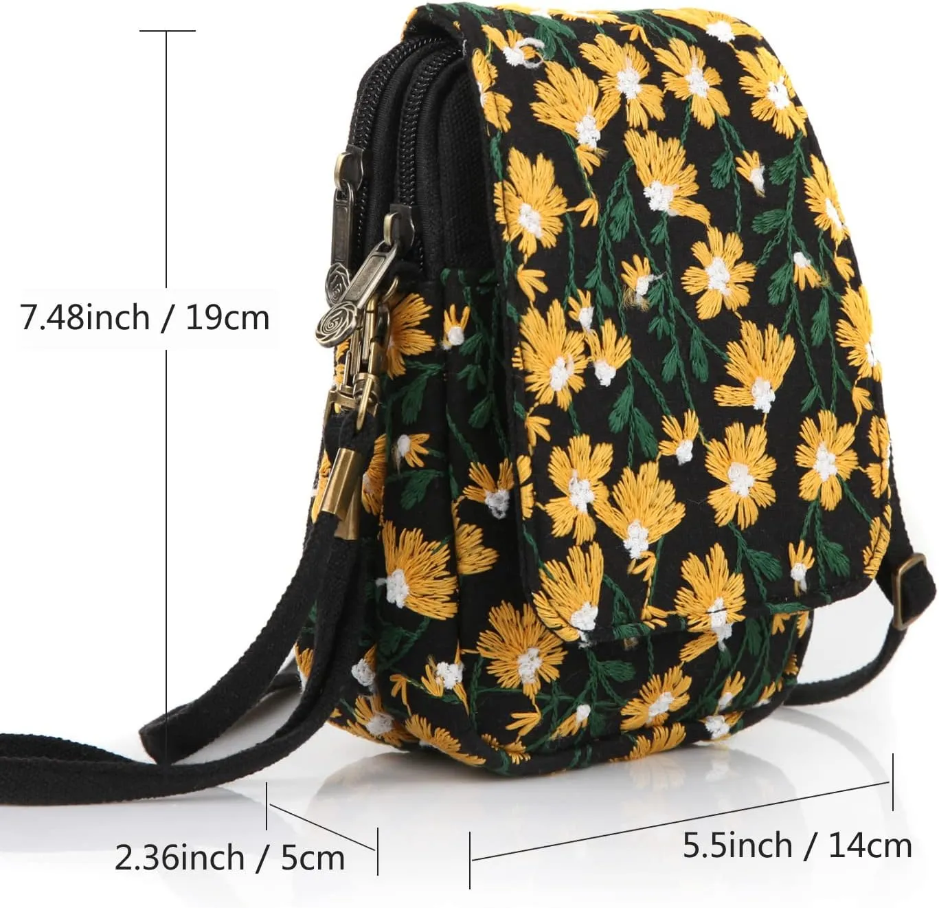 SILKAREA Embroidered Cute Mini Crossbody Bag for Women Small Handbags Wristlet Wallet Bag Cell-phone Pouch Coin Purse