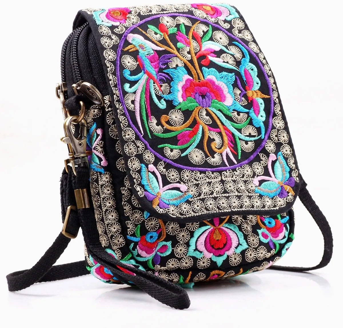 SILKAREA Embroidered Cute Mini Crossbody Bag for Women Small Handbags Wristlet Wallet Bag Cell-phone Pouch Coin Purse