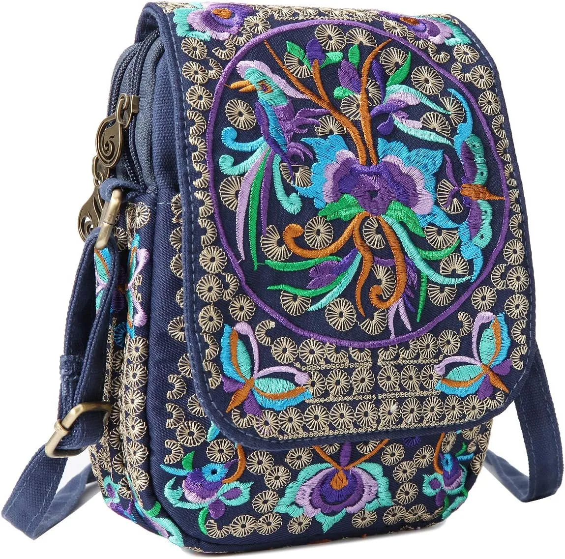 SILKAREA Embroidered Cute Mini Crossbody Bag for Women Small Handbags Wristlet Wallet Bag Cell-phone Pouch Coin Purse
