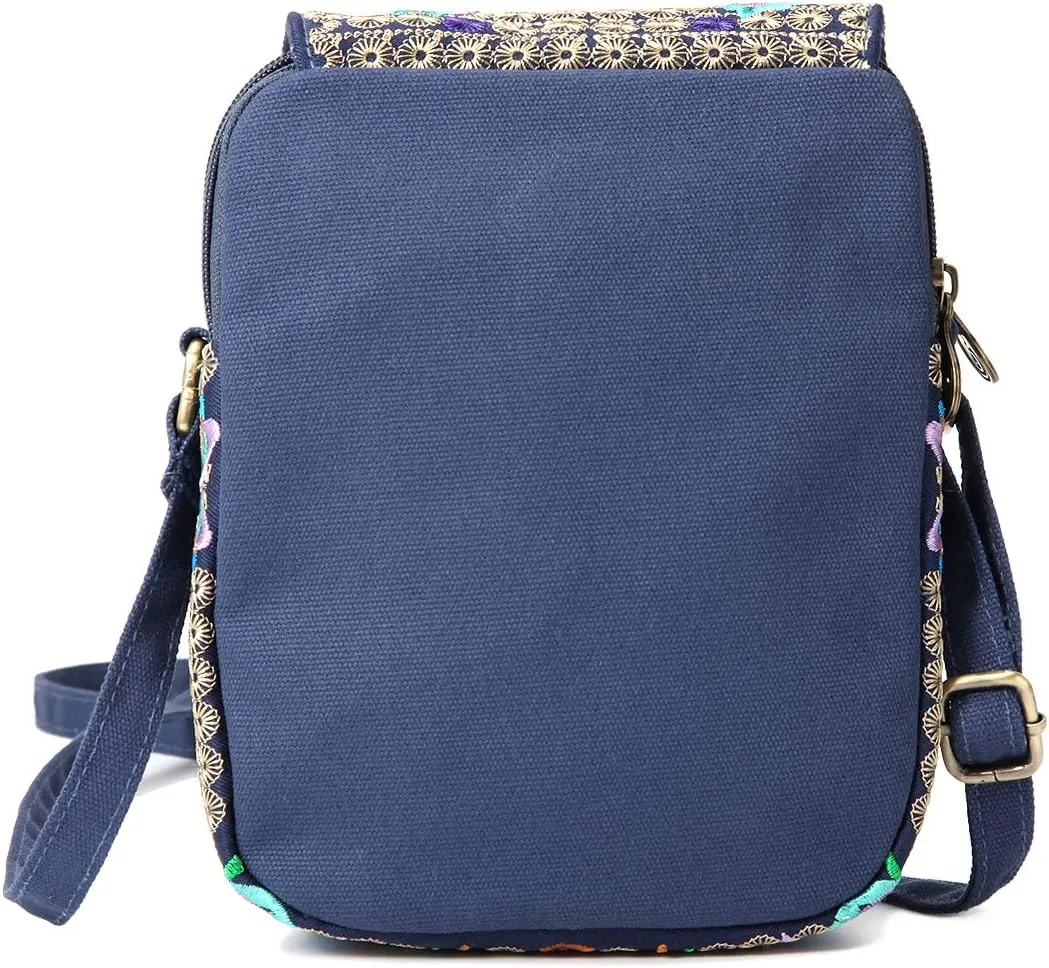SILKAREA Embroidered Cute Mini Crossbody Bag for Women Small Handbags Wristlet Wallet Bag Cell-phone Pouch Coin Purse