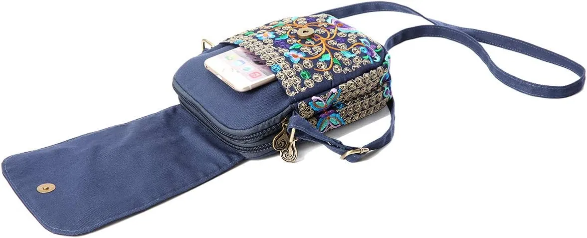SILKAREA Embroidered Cute Mini Crossbody Bag for Women Small Handbags Wristlet Wallet Bag Cell-phone Pouch Coin Purse