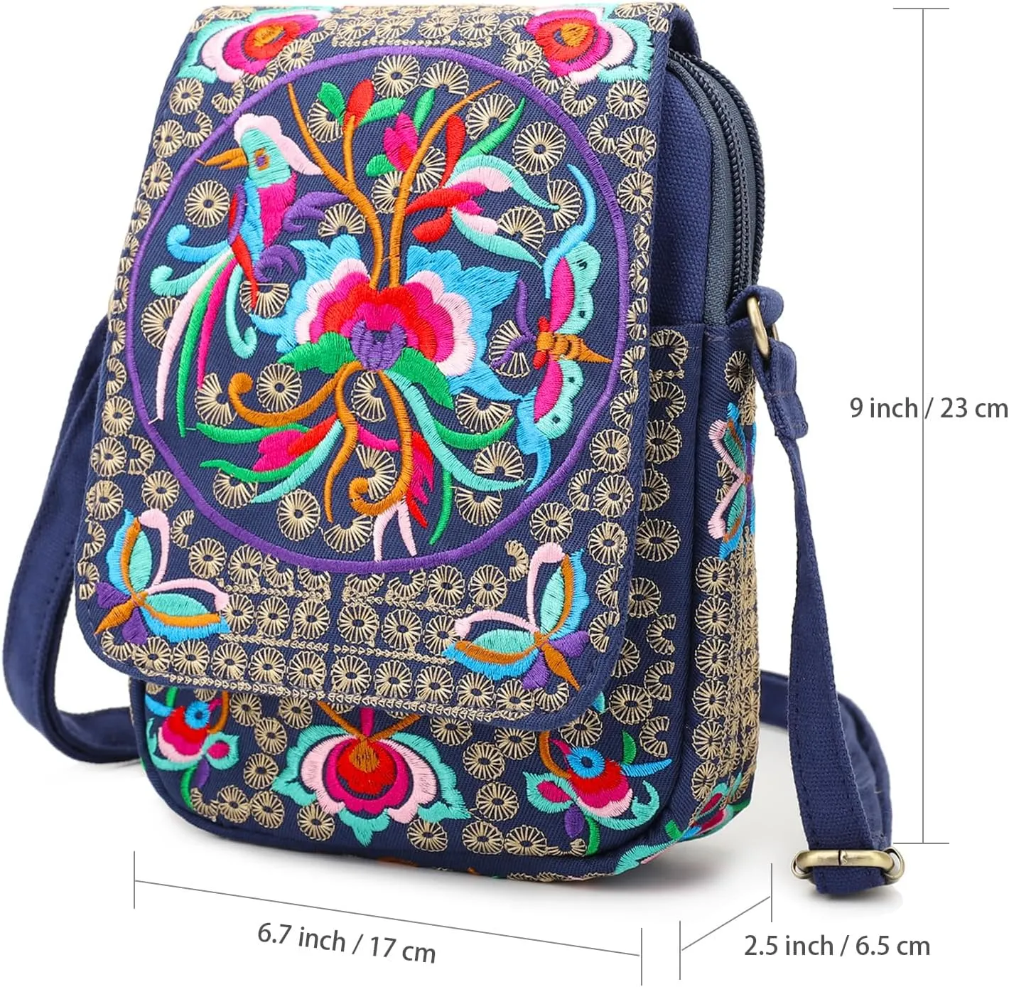 SILKAREA Embroidered Cute Mini Crossbody Bag for Women Small Handbags Wristlet Wallet Bag Cell-phone Pouch Coin Purse