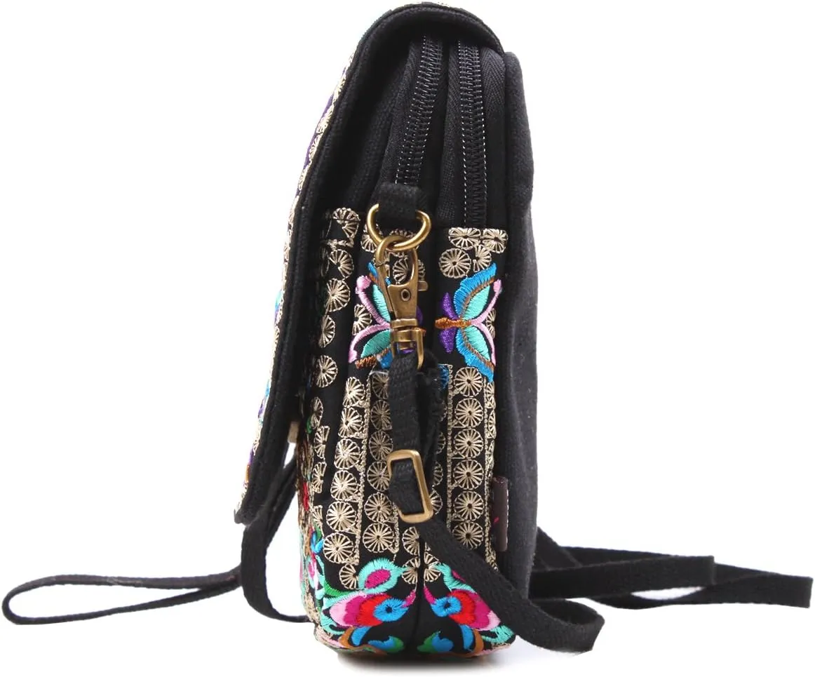 SILKAREA Embroidered Cute Mini Crossbody Bag for Women Small Handbags Wristlet Wallet Bag Cell-phone Pouch Coin Purse