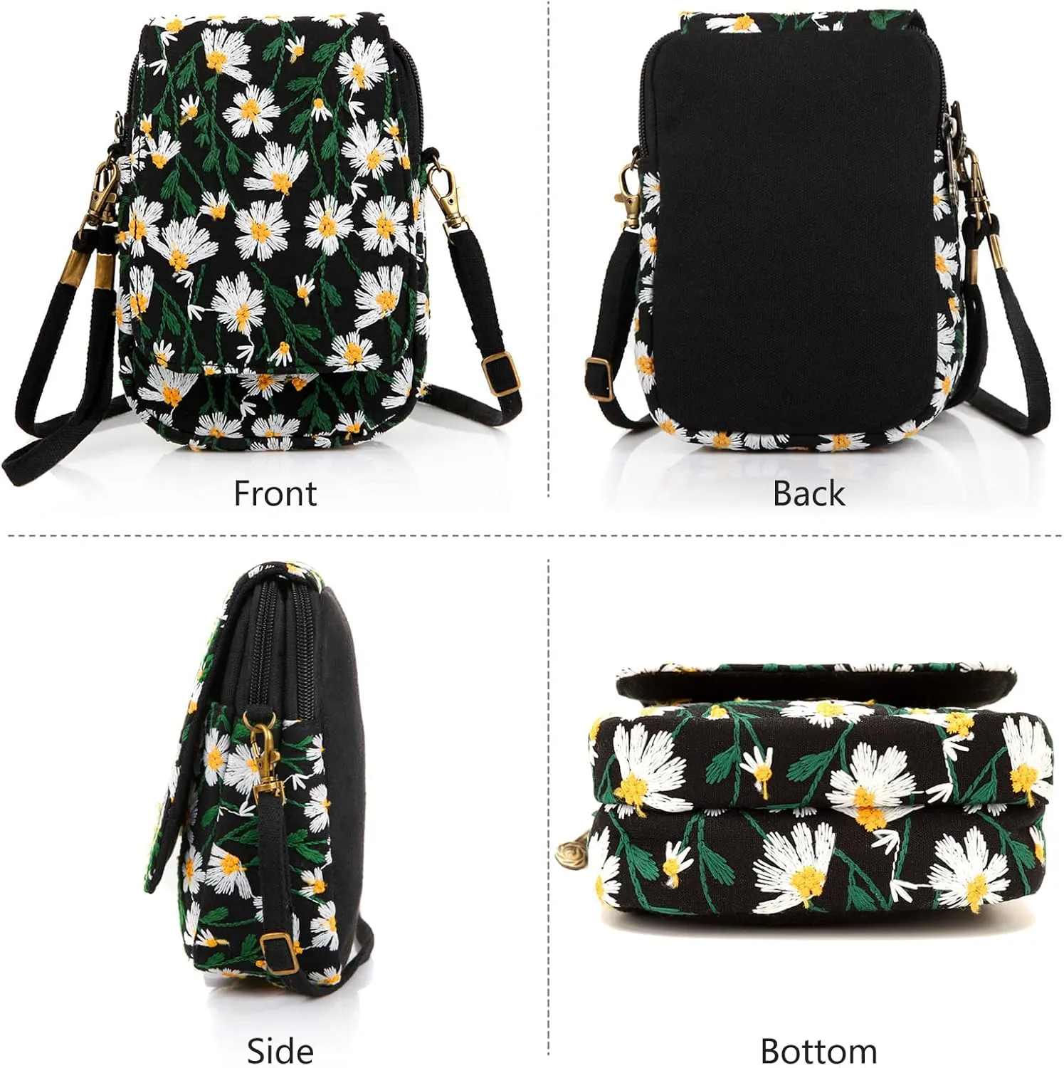 SILKAREA Embroidered Cute Mini Crossbody Bag for Women Small Handbags Wristlet Wallet Bag Cell-phone Pouch Coin Purse