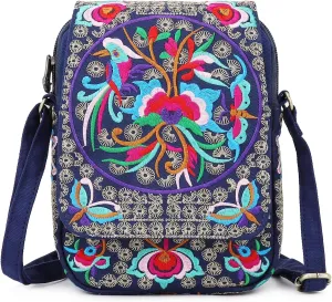 SILKAREA Embroidered Cute Mini Crossbody Bag for Women Small Handbags Wristlet Wallet Bag Cell-phone Pouch Coin Purse