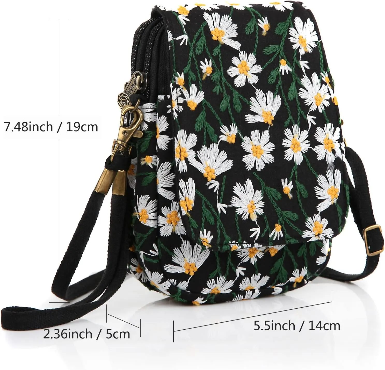 SILKAREA Embroidered Cute Mini Crossbody Bag for Women Small Handbags Wristlet Wallet Bag Cell-phone Pouch Coin Purse