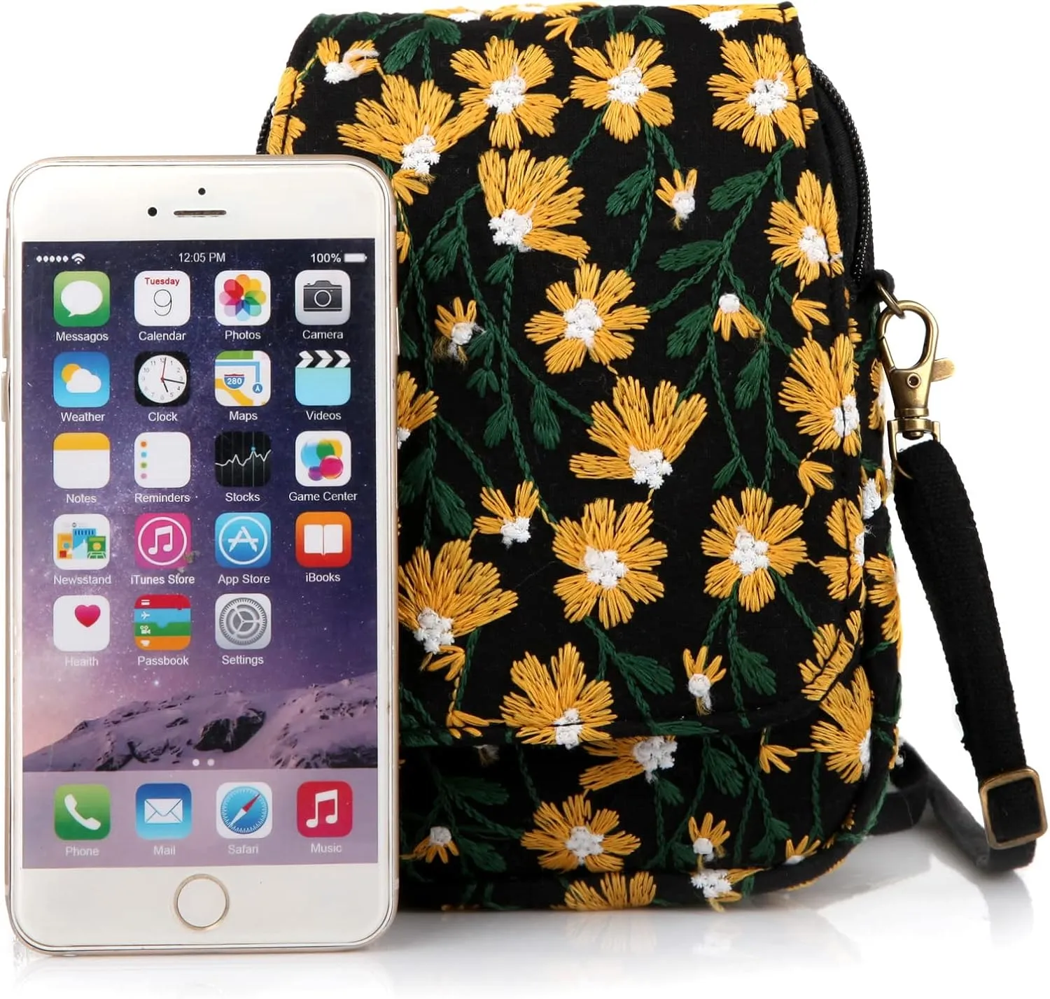 SILKAREA Embroidered Cute Mini Crossbody Bag for Women Small Handbags Wristlet Wallet Bag Cell-phone Pouch Coin Purse