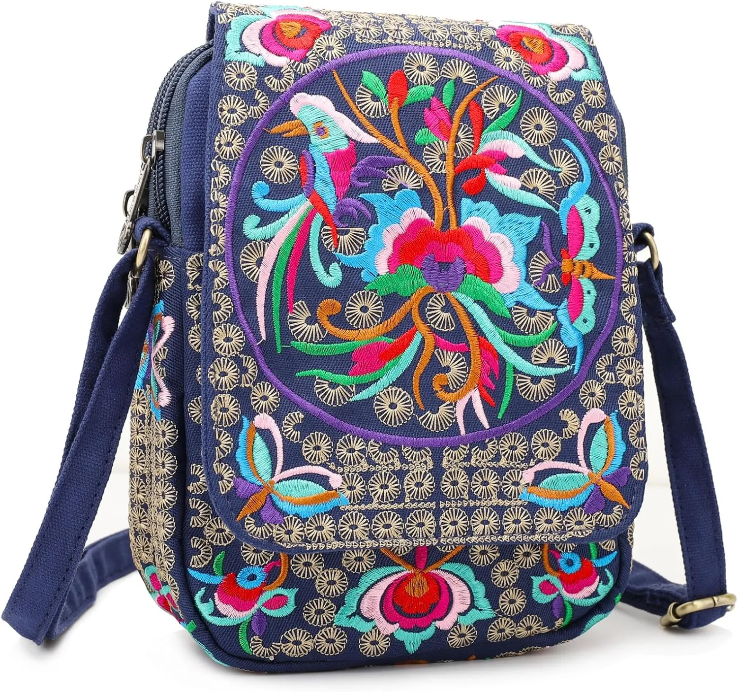 SILKAREA Embroidered Cute Mini Crossbody Bag for Women Small Handbags Wristlet Wallet Bag Cell-phone Pouch Coin Purse