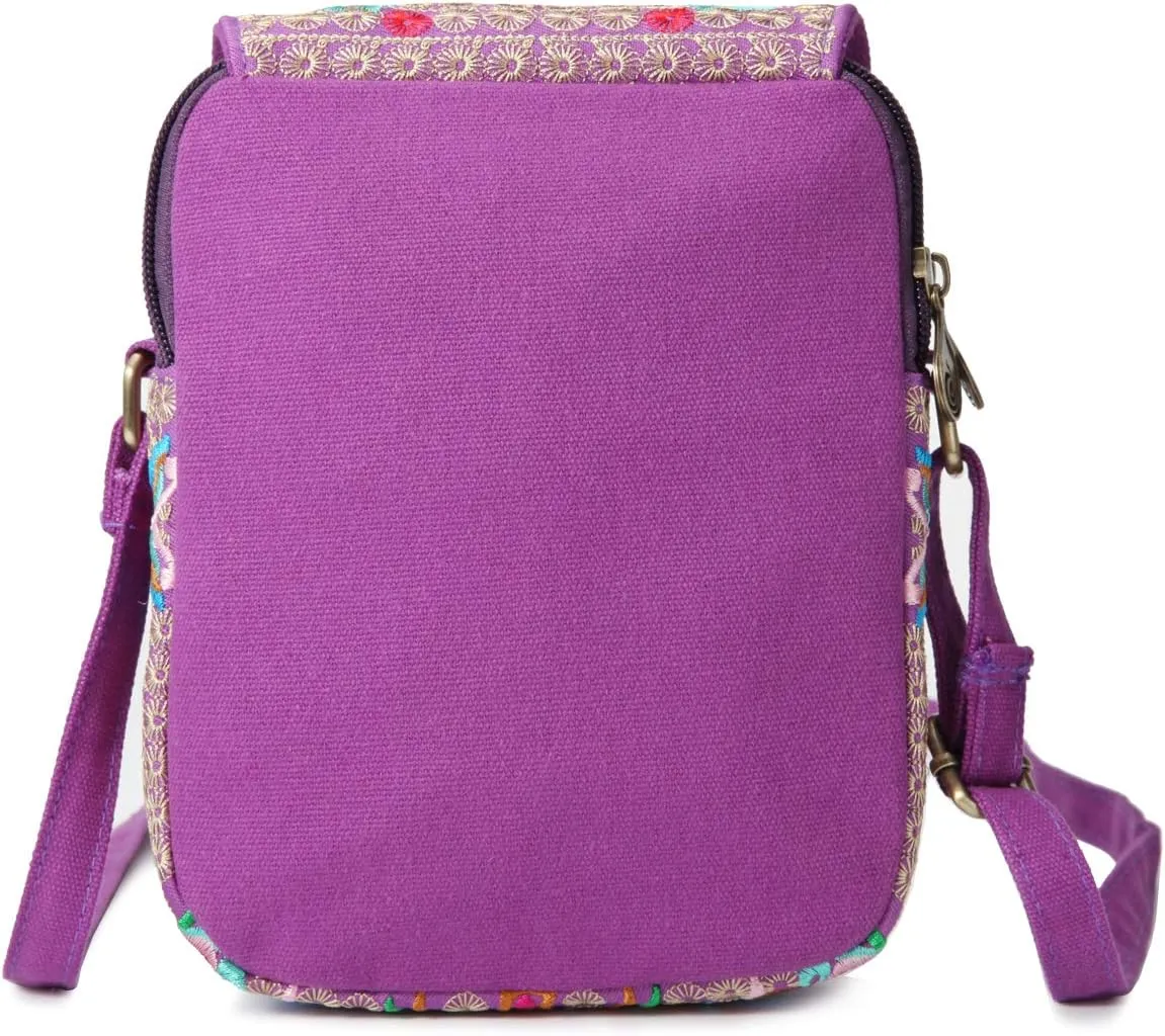 SILKAREA Embroidered Cute Mini Crossbody Bag for Women Small Handbags Wristlet Wallet Bag Cell-phone Pouch Coin Purse