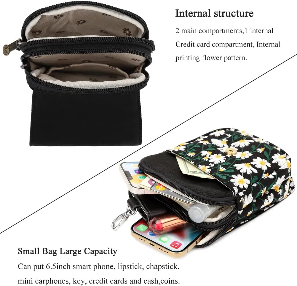 SILKAREA Embroidered Cute Mini Crossbody Bag for Women Small Handbags Wristlet Wallet Bag Cell-phone Pouch Coin Purse