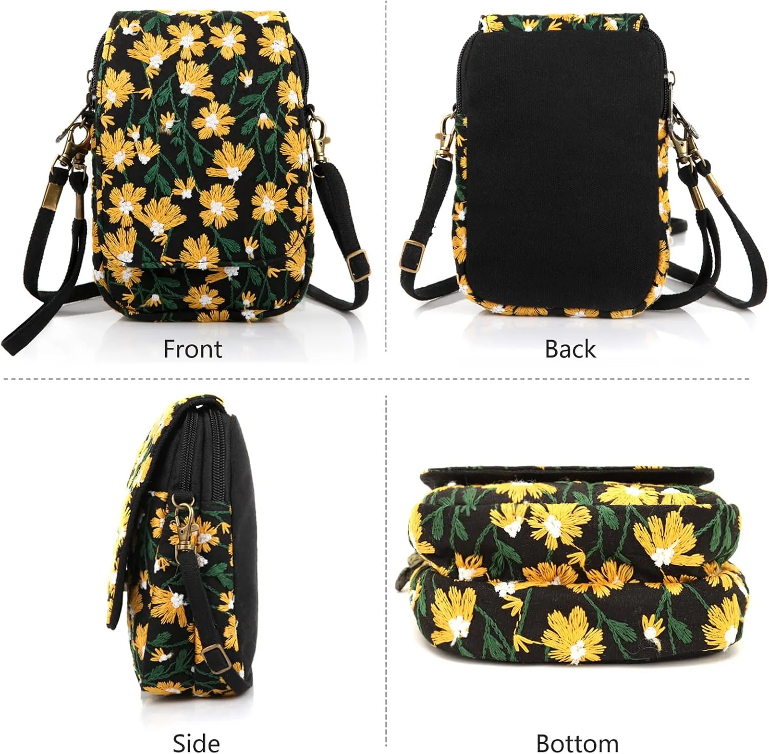 SILKAREA Embroidered Cute Mini Crossbody Bag for Women Small Handbags Wristlet Wallet Bag Cell-phone Pouch Coin Purse