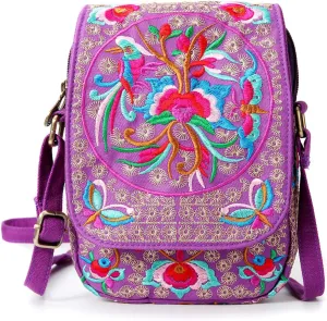 SILKAREA Embroidered Cute Mini Crossbody Bag for Women Small Handbags Wristlet Wallet Bag Cell-phone Pouch Coin Purse