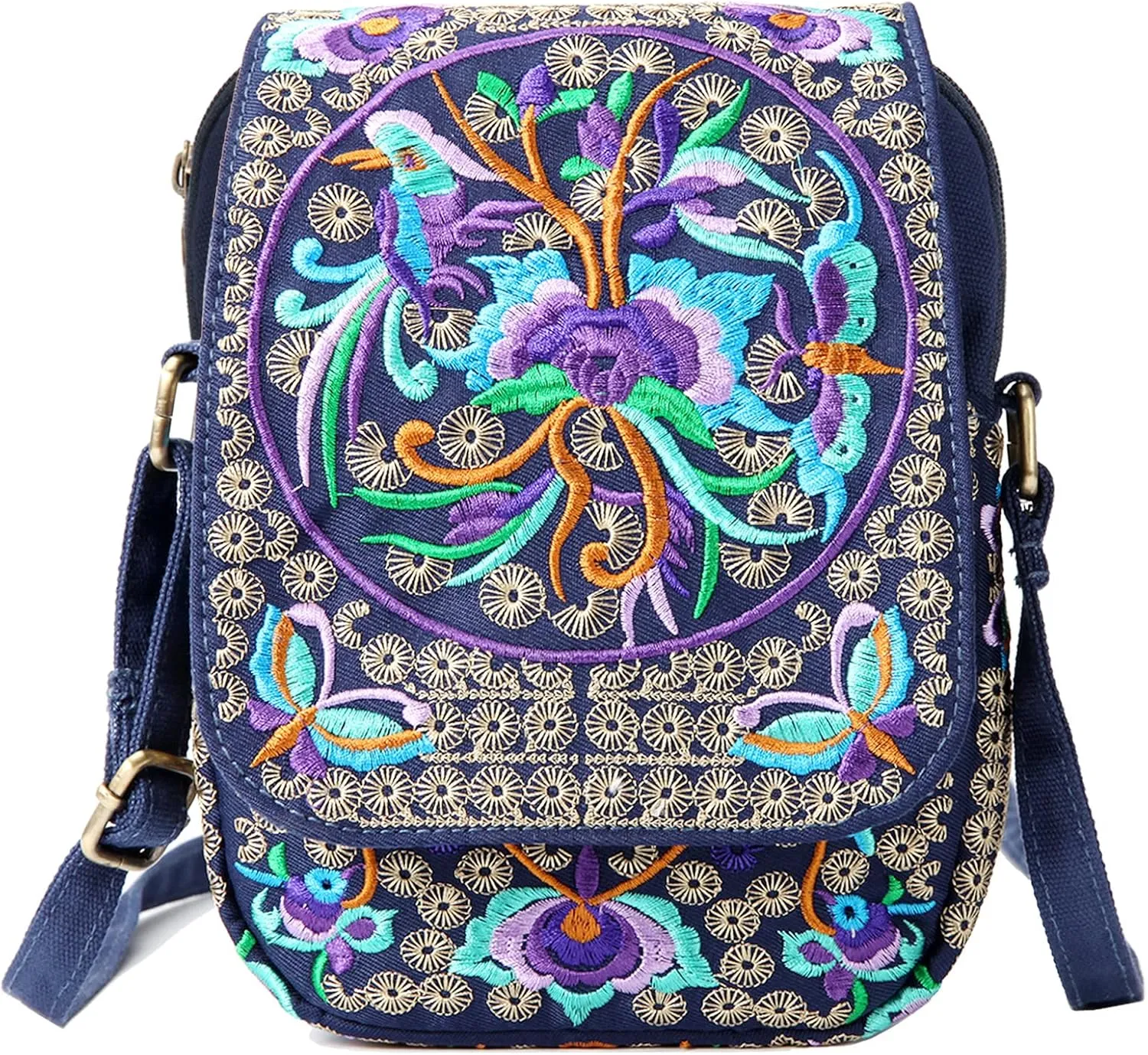 SILKAREA Embroidered Cute Mini Crossbody Bag for Women Small Handbags Wristlet Wallet Bag Cell-phone Pouch Coin Purse