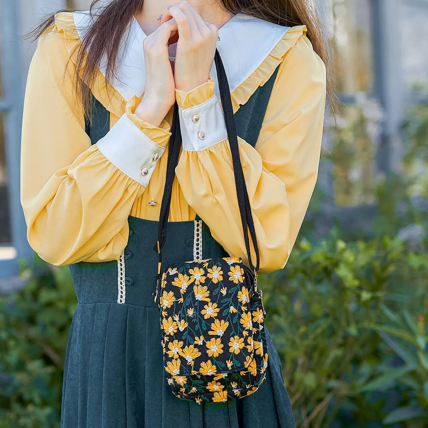 SILKAREA Embroidered Cute Mini Crossbody Bag for Women Small Handbags Wristlet Wallet Bag Cell-phone Pouch Coin Purse