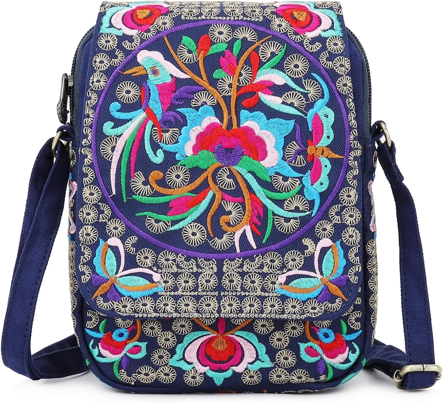 SILKAREA Embroidered Cute Mini Crossbody Bag for Women Small Handbags Wristlet Wallet Bag Cell-phone Pouch Coin Purse