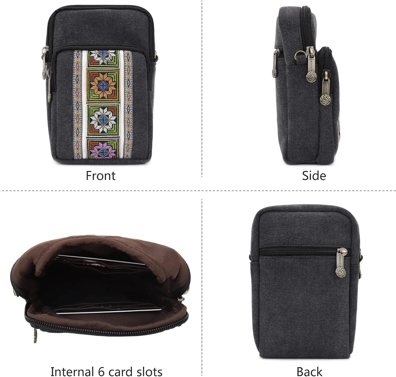 SILKAREA Women Canvas Cell Phone Purse Crossbody Bag Embroidered Small Shoulder Bags Handbags Credit Card Wallet Pouch