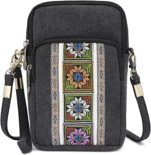 SILKAREA Women Canvas Cell Phone Purse Crossbody Bag Embroidered Small Shoulder Bags Handbags Credit Card Wallet Pouch