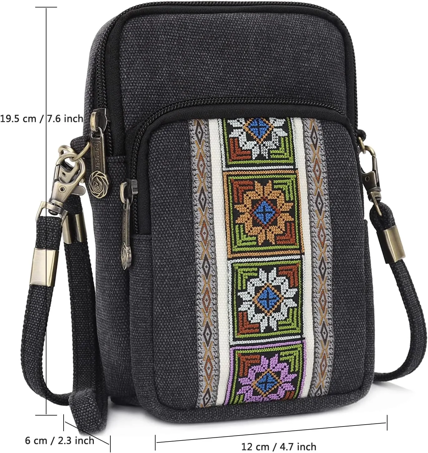 SILKAREA Women Canvas Cell Phone Purse Crossbody Bag Embroidered Small Shoulder Bags Handbags Credit Card Wallet Pouch