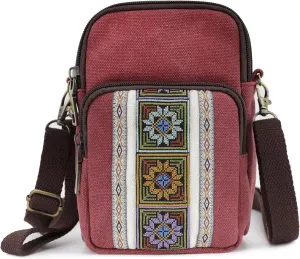 SILKAREA Women Canvas Cell Phone Purse Crossbody Bag Embroidered Small Shoulder Bags Handbags Credit Card Wallet Pouch