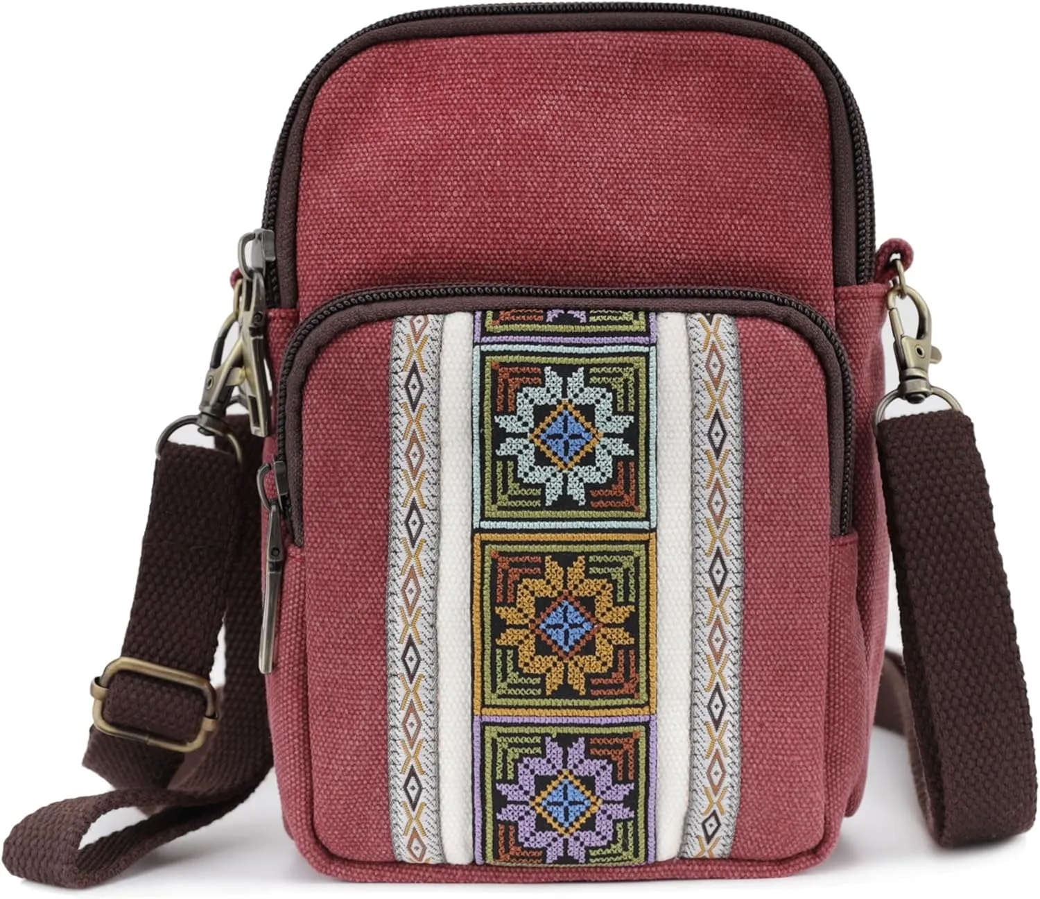 SILKAREA Women Canvas Cell Phone Purse Crossbody Bag Embroidered Small Shoulder Bags Handbags Credit Card Wallet Pouch