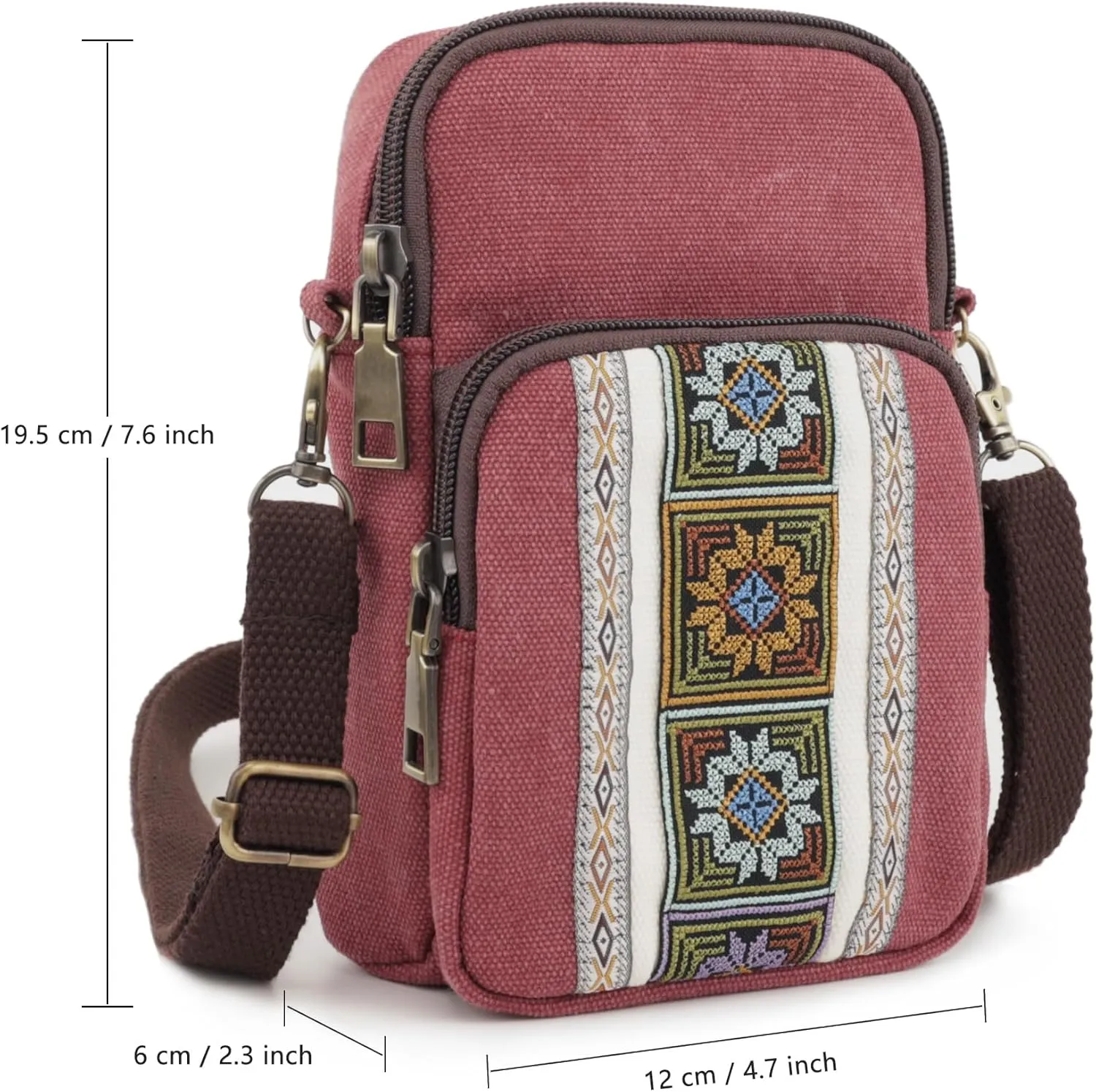 SILKAREA Women Canvas Cell Phone Purse Crossbody Bag Embroidered Small Shoulder Bags Handbags Credit Card Wallet Pouch