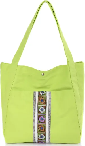 SILKAREA Women Canvas Tote Bag Hobo Purse Multi Pocket Tote Shopper Shoulder Bag Bohemian Top Handle Handbag Embroidered Bags