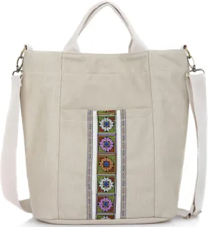 SILKAREA Women's Vintage Embroidered Canvas Tote Bag Hobo Handbags Daily Purse Big Capacity Tote Handbag Top Handle Shopper