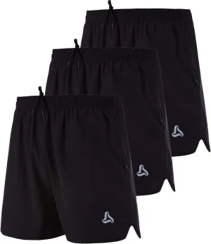 SILKWORLD Men's Running Stretch Quick Dry Shorts with Zipper Pockets(Pack of 2,3)