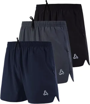 SILKWORLD Men's Running Stretch Quick Dry Shorts with Zipper Pockets(Pack of 2,3)