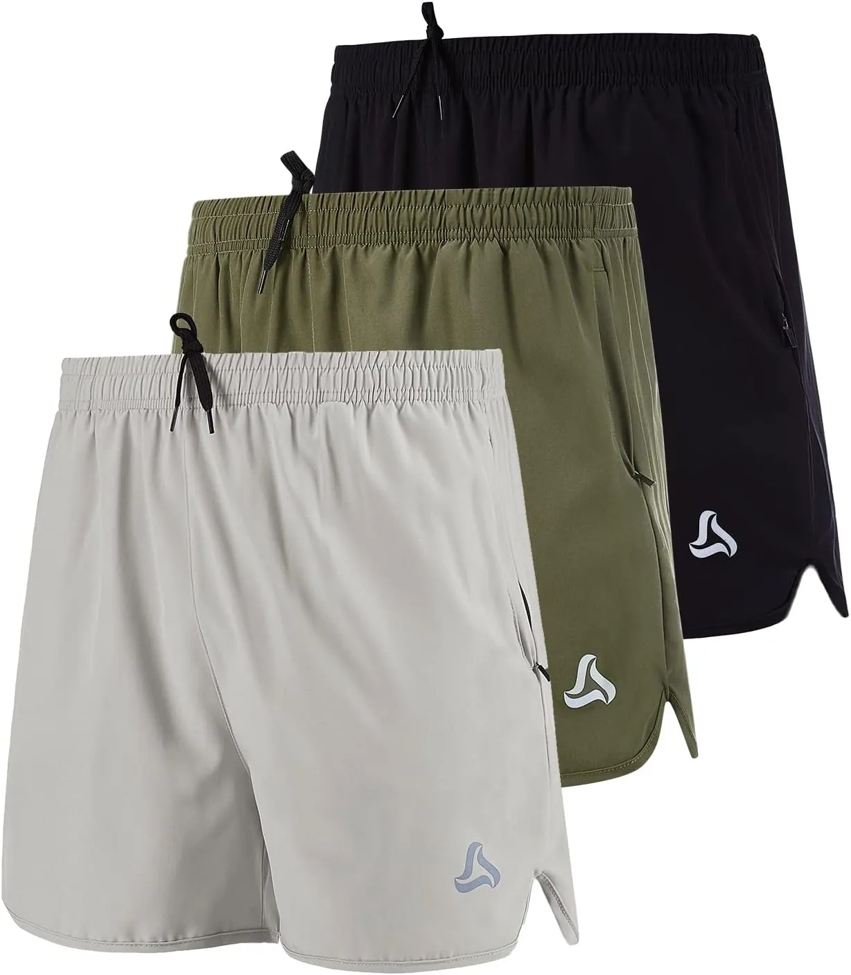 SILKWORLD Men's Running Stretch Quick Dry Shorts with Zipper Pockets(Pack of 2,3)