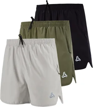 SILKWORLD Men's Running Stretch Quick Dry Shorts with Zipper Pockets(Pack of 2,3)