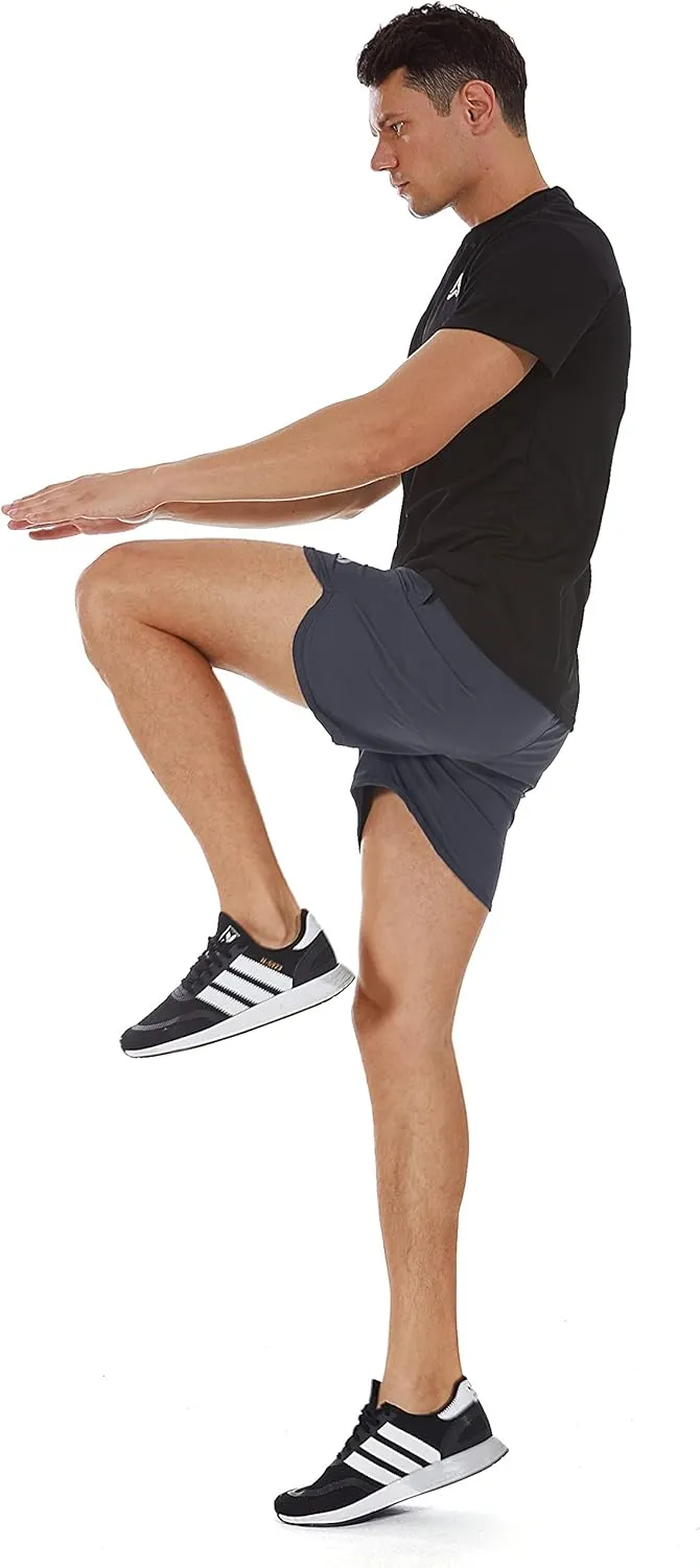 SILKWORLD Men's Running Stretch Quick Dry Shorts with Zipper Pockets(Pack of 2,3)