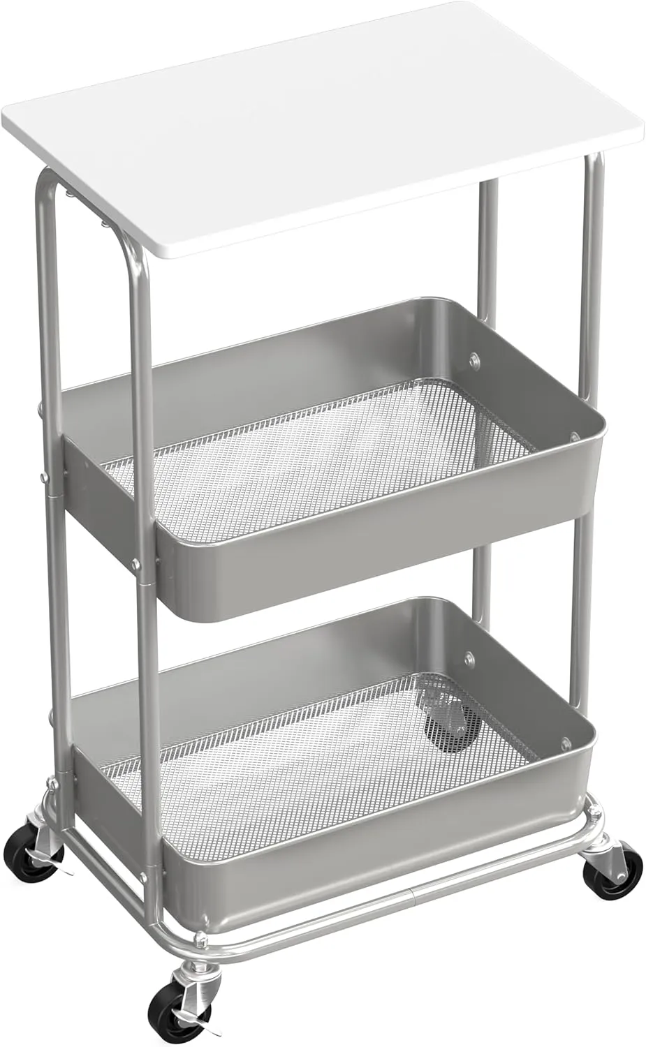 Simple Houseware 2-Tier Rolling Utility Cart with Top Board, White