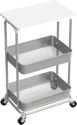 Simple Houseware 2-Tier Rolling Utility Cart with Top Board, White