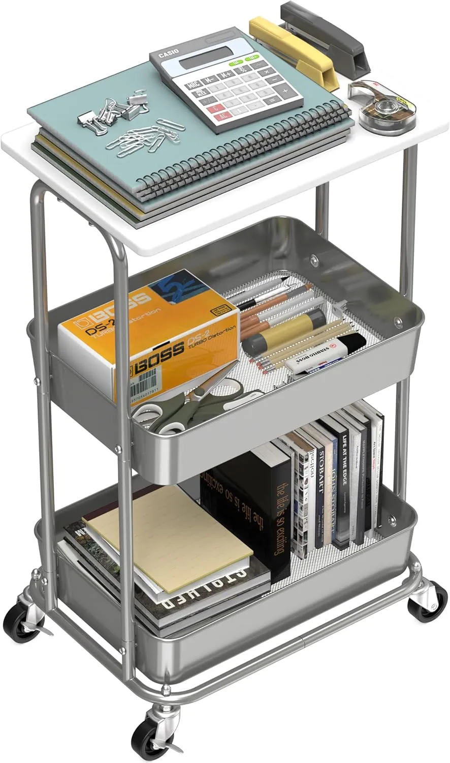 Simple Houseware 2-Tier Rolling Utility Cart with Top Board, White