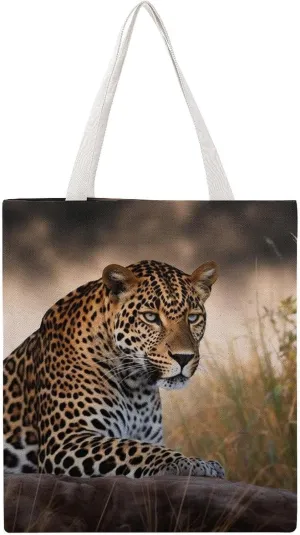 Single Canvas Shopping Bag,African Animal Leopard Print Cotton Tote Bag,practical Large Capacity Tote Bag,ladies Tote Bag
