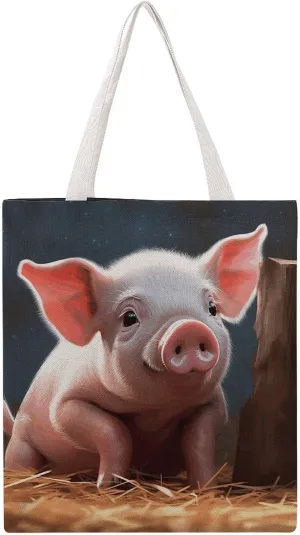Single Canvas Shopping Bag,Foolish Cute Pig Print Cotton Tote Bag,practical Large Capacity Tote Bag,ladies Tote Bag