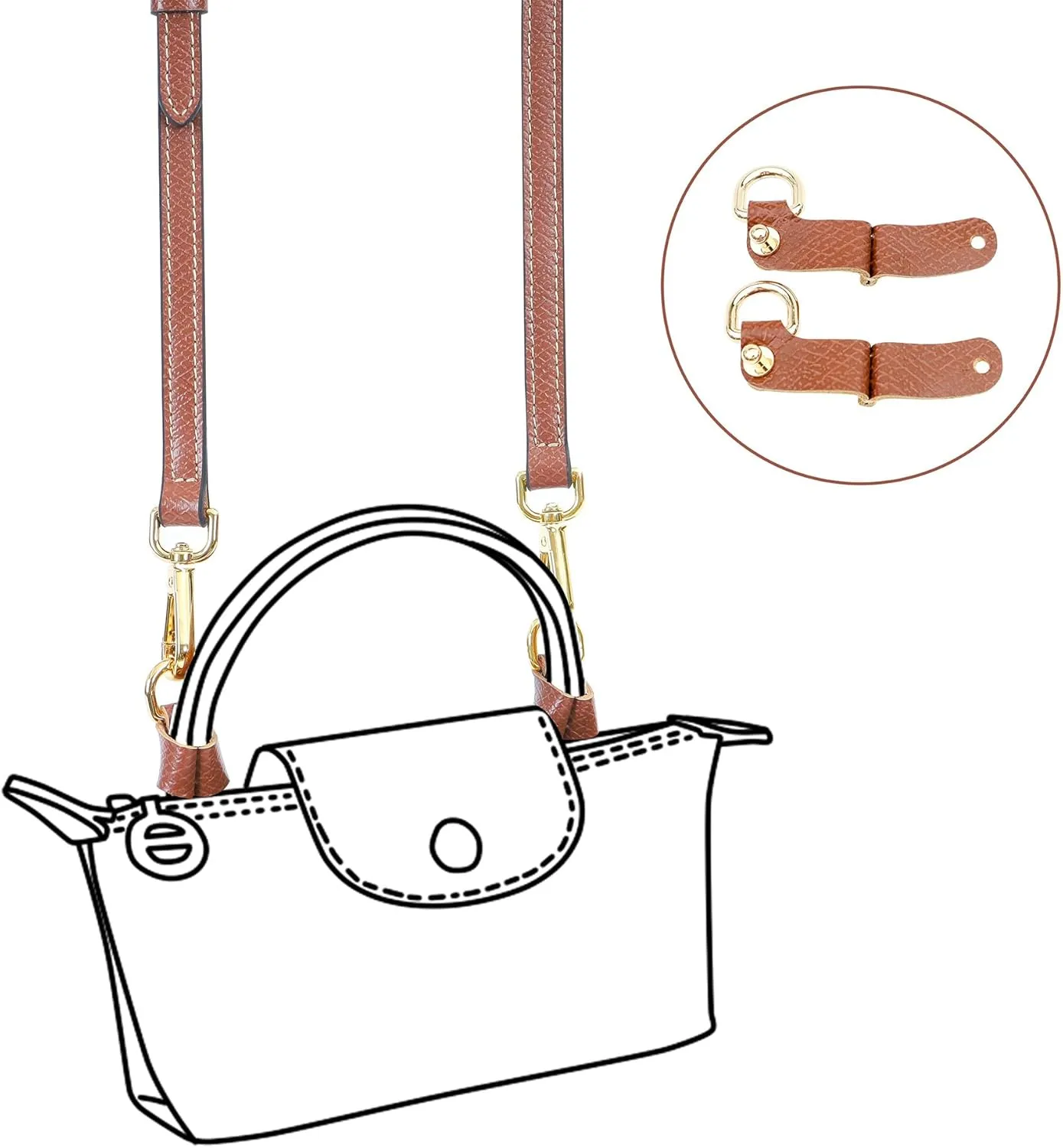 Single Handle No-punching Conversion Set for LONGCHAMP Mini Le Pliage (Gold Buckle-001)