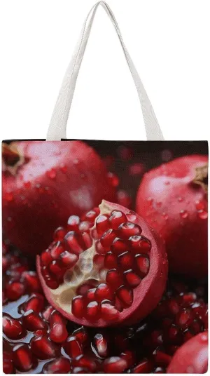 Single-sided Pomegranate Fruit Printed Canvas Tote Bag,print Reusable Tote Bag,office Worker Portable Tote Bag