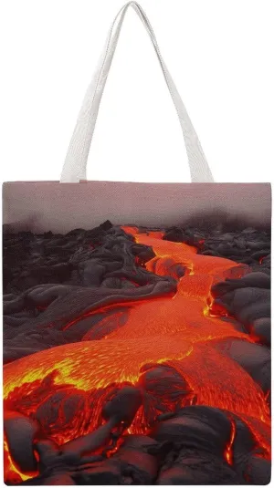 Single-sided Red Lava Printed Canvas Tote Bag,print Reusable Tote Bag,office Worker Portable Tote Bag
