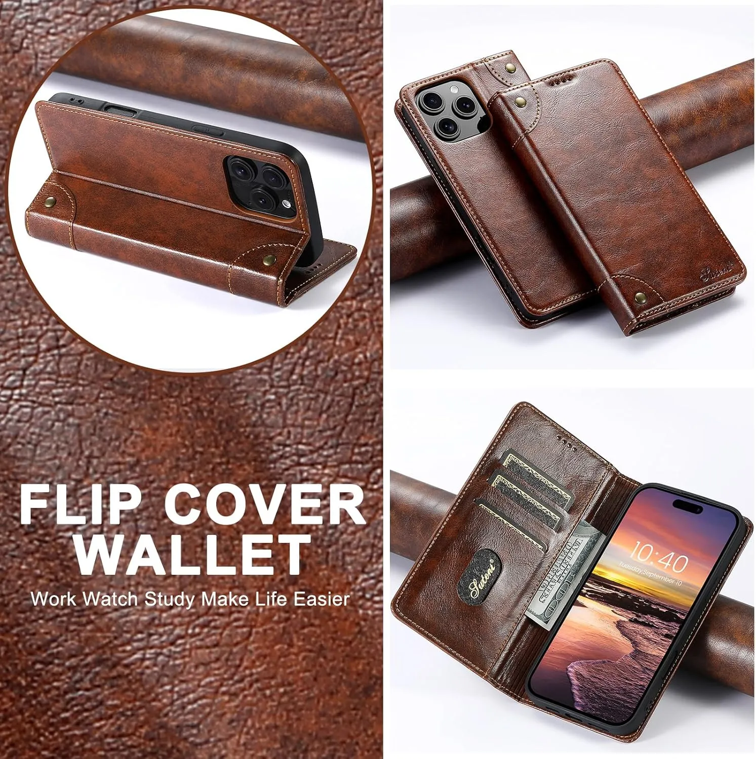 SINIANL Compatible with iPhone 16 Pro Max Wallet Case, for iPhone 16 Pro Max Case Wallet with Magnetic Kickstand Credit Card Holder Leather Folio Case Flip Cover for iPhone 16 Pro Max Khaki