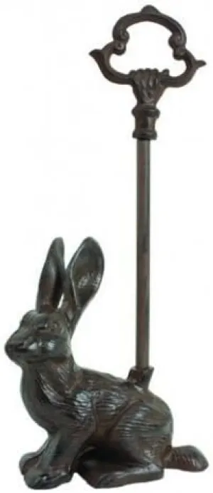 Sitting Rabbit Bunny Door Stop Porter with Handle, Rustic Cast Iron, 16-inch
