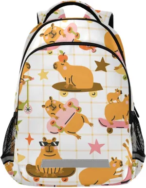 Skateboarding and Capybara School Backpack For Kids Boys Girls Children,Lightweight Laptop Backpack with Chest Strap & Reflective Strips,13.5L Water-Resistant Student Teenagers Bookbags Travel Bag