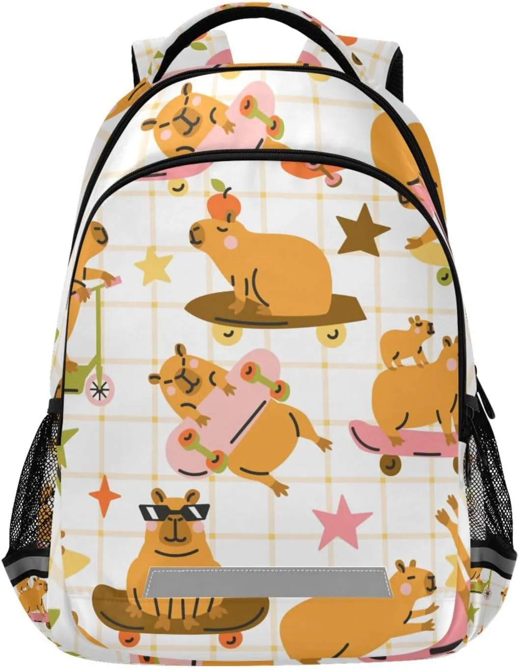 Skateboarding and Capybara School Backpack For Kids Boys Girls Children,Lightweight Laptop Backpack with Chest Strap & Reflective Strips,13.5L Water-Resistant Student Teenagers Bookbags Travel Bag
