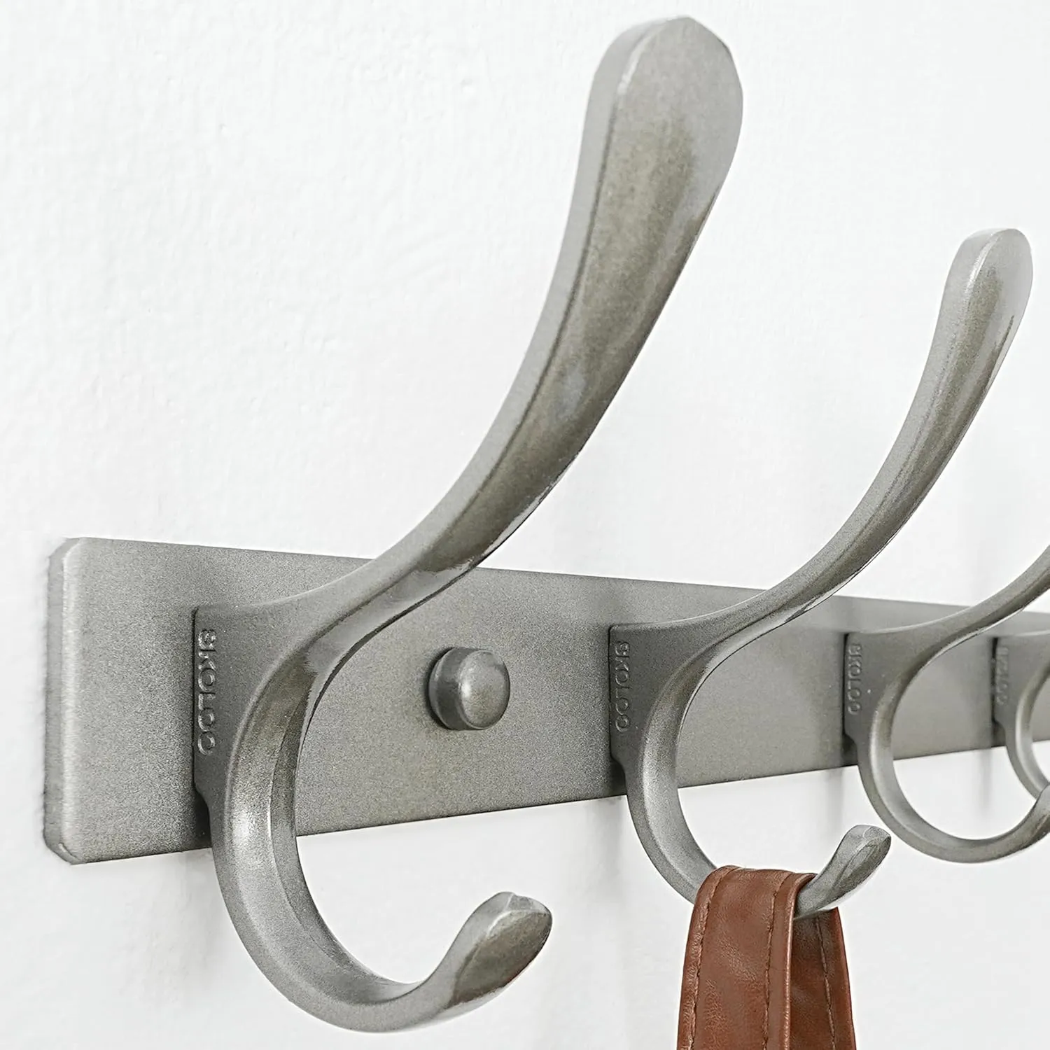 SKOLOO Coat Rack Wall Mounted - 6 Hooks, Pack of 2, Heavy Duty, Stainless Steel, Metal Wall Hanger, Sturdy Coat Hooks for Hanging Coats, Jacket, Clothes, Hat, Matte Grey